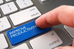Improve Productivity Concept - Laptop Keyboard with Improve Productivity Button. Improve Productivity Concept - Modern Laptop Keyboard with Keypad. 3D